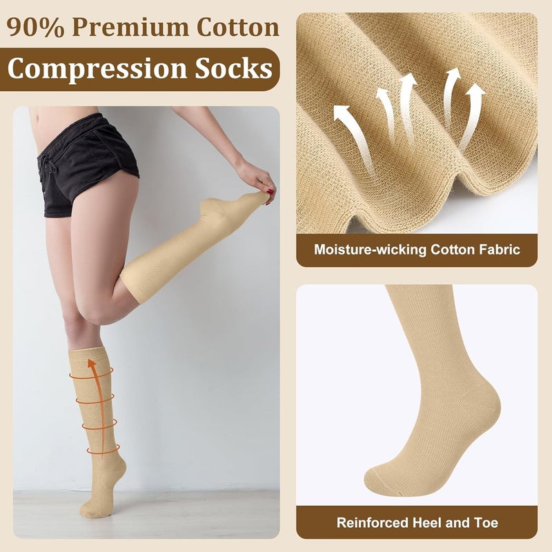 Tisancy 4 Pairs Cotton Compression Socks for Women Men 20-30mmhg Is Best Support Stocking for Running Hiking Cycling - Image 4